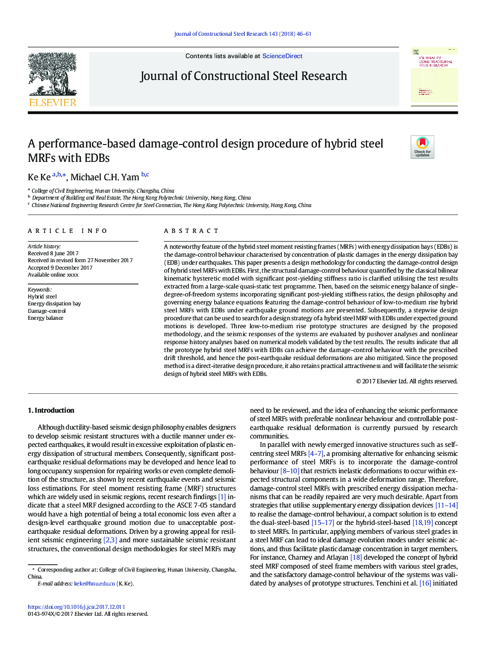 A performance-based damage-control design procedure of hybrid steel MRFs with EDBs