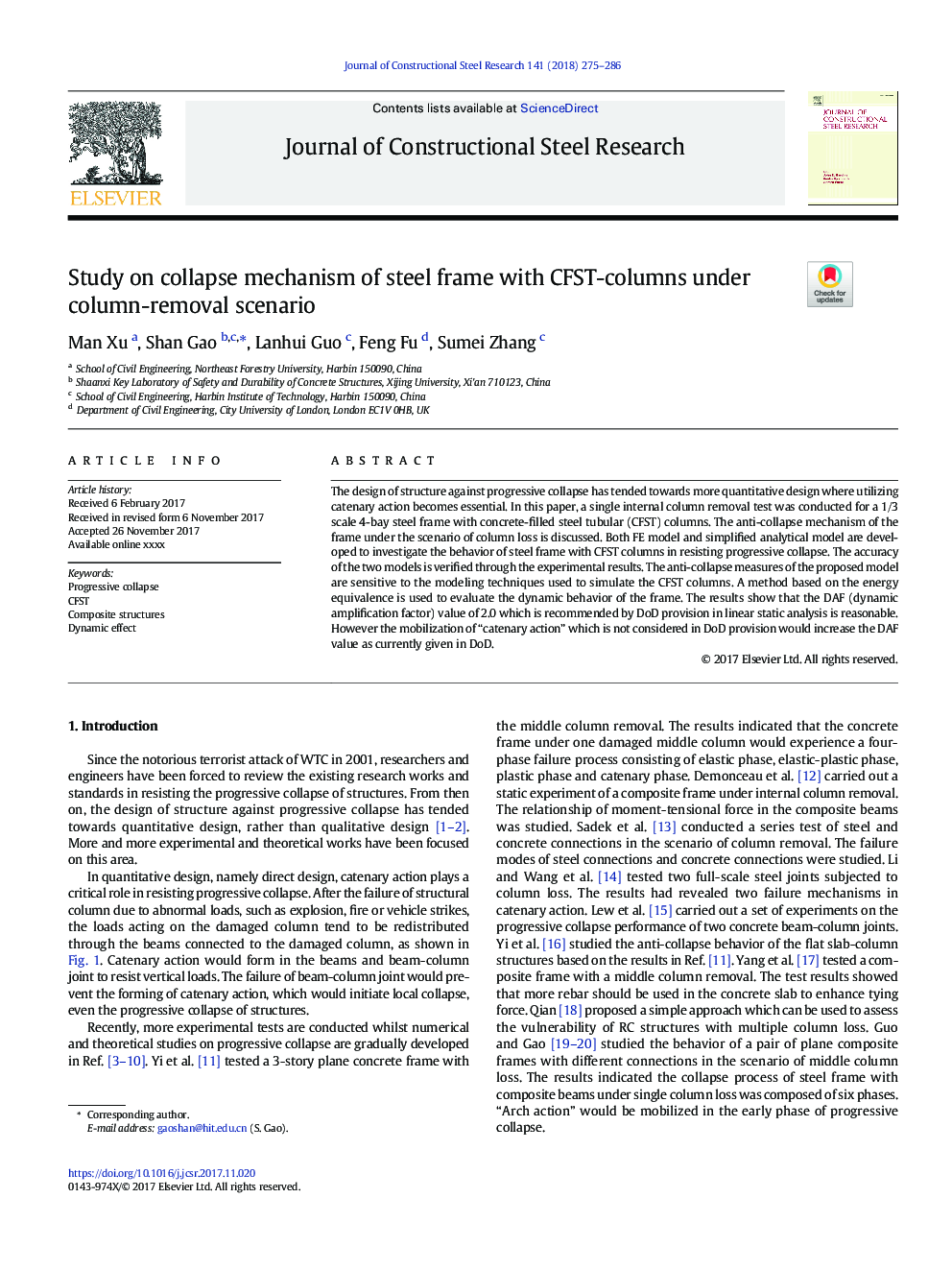 Study on collapse mechanism of steel frame with CFST-columns under column-removal scenario