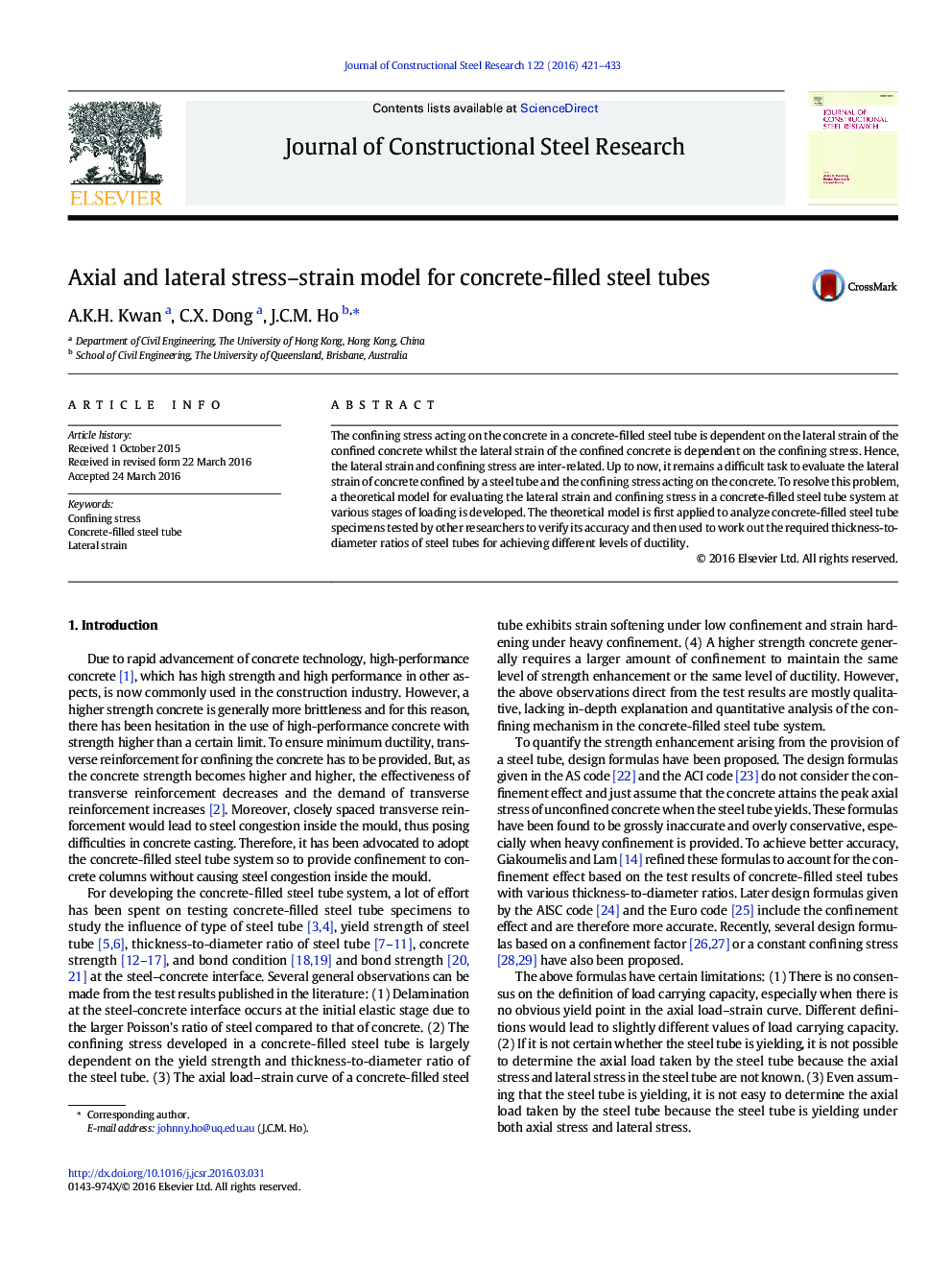 Axial and lateral stress-strain model for concrete-filled steel tubes