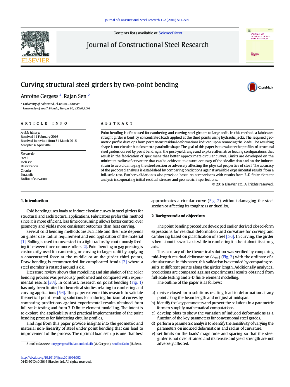 Curving structural steel girders by two-point bending