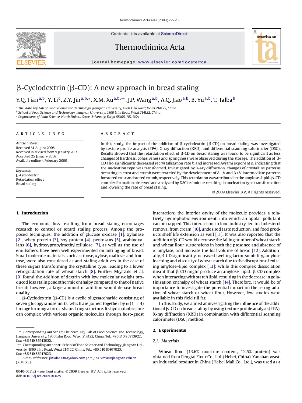 β-Cyclodextrin (β-CD): A new approach in bread staling