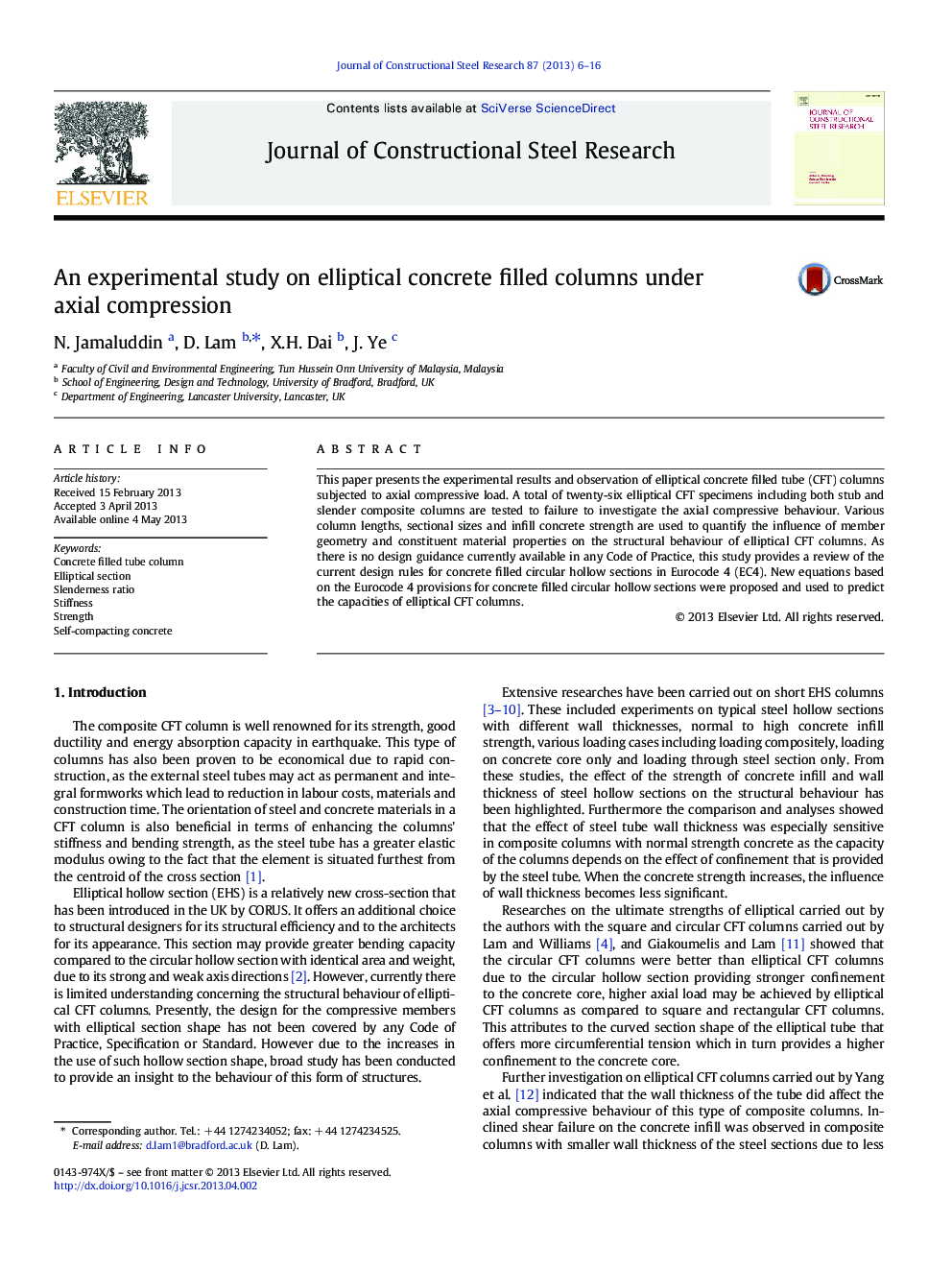 An experimental study on elliptical concrete filled columns under axial compression