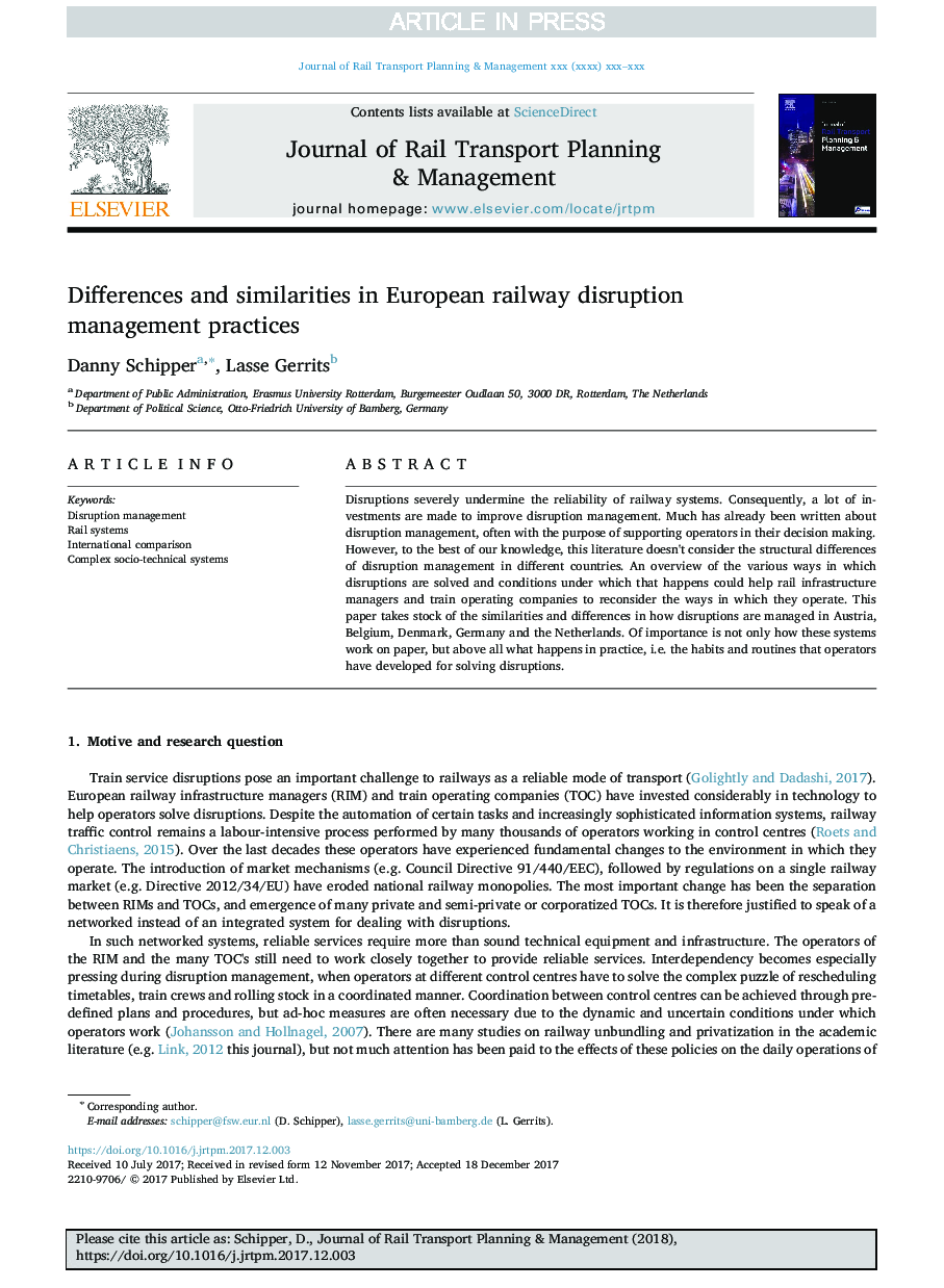 Differences and similarities in European railway disruption management practices