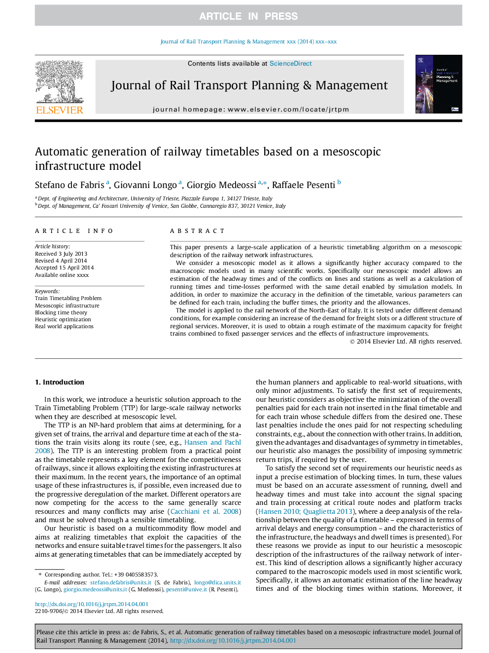 Automatic generation of railway timetables based on a mesoscopic infrastructure model