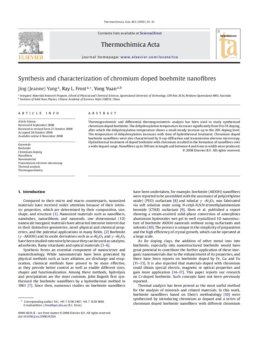 Synthesis and characterization of chromium doped boehmite nanofibres