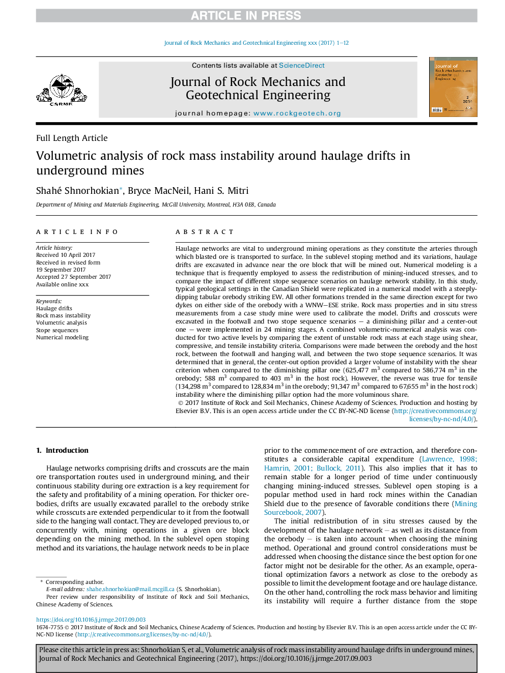 Volumetric analysis of rock mass instability around haulage drifts in underground mines