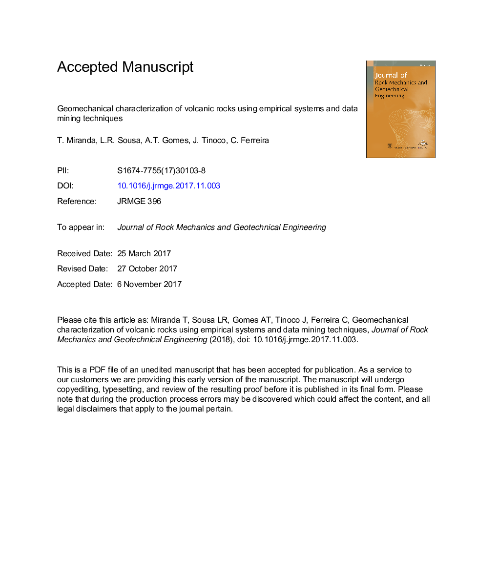 Geomechanical characterization of volcanic rocks using empirical systems and data mining techniques