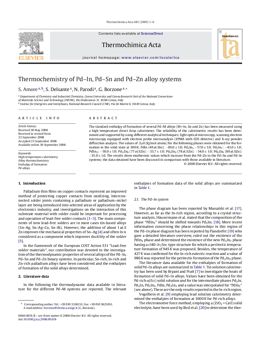 Thermochemistry of Pd–In, Pd–Sn and Pd–Zn alloy systems