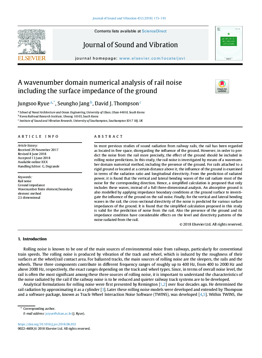 A wavenumber domain numerical analysis of rail noise including the surface impedance of the ground