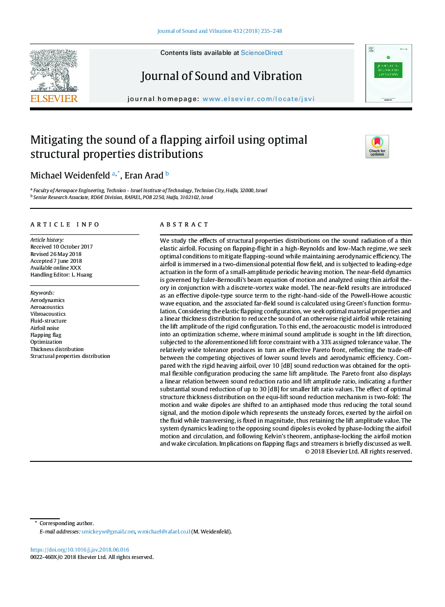 Mitigating the sound of a flapping airfoil using optimal structural properties distributions