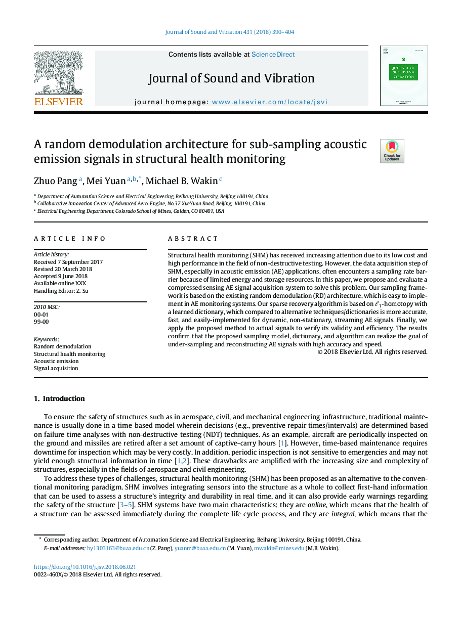 A random demodulation architecture for sub-sampling acoustic emission signals in structural health monitoring