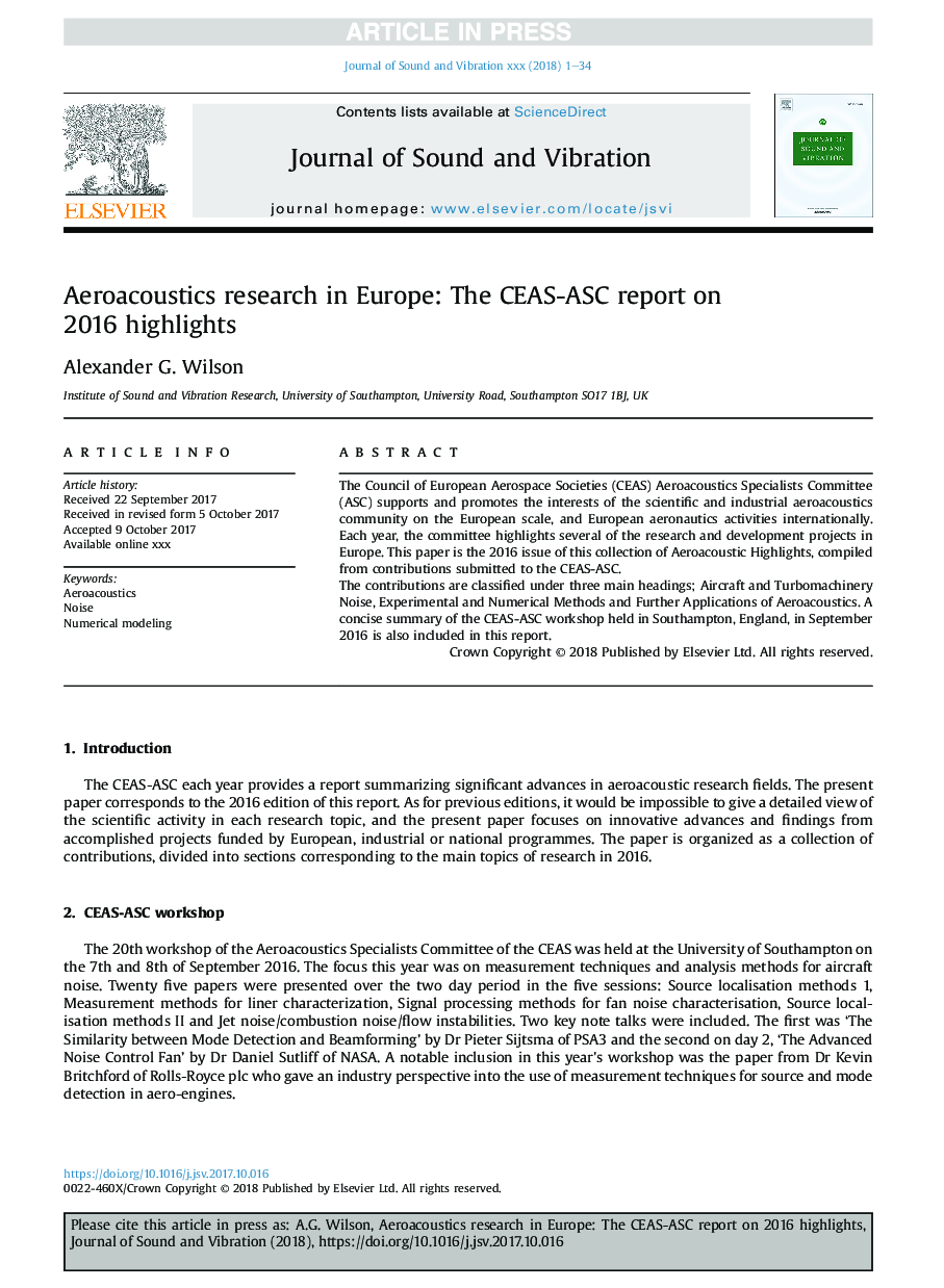 Aeroacoustics research in Europe: The CEAS-ASC report on 2016 highlights