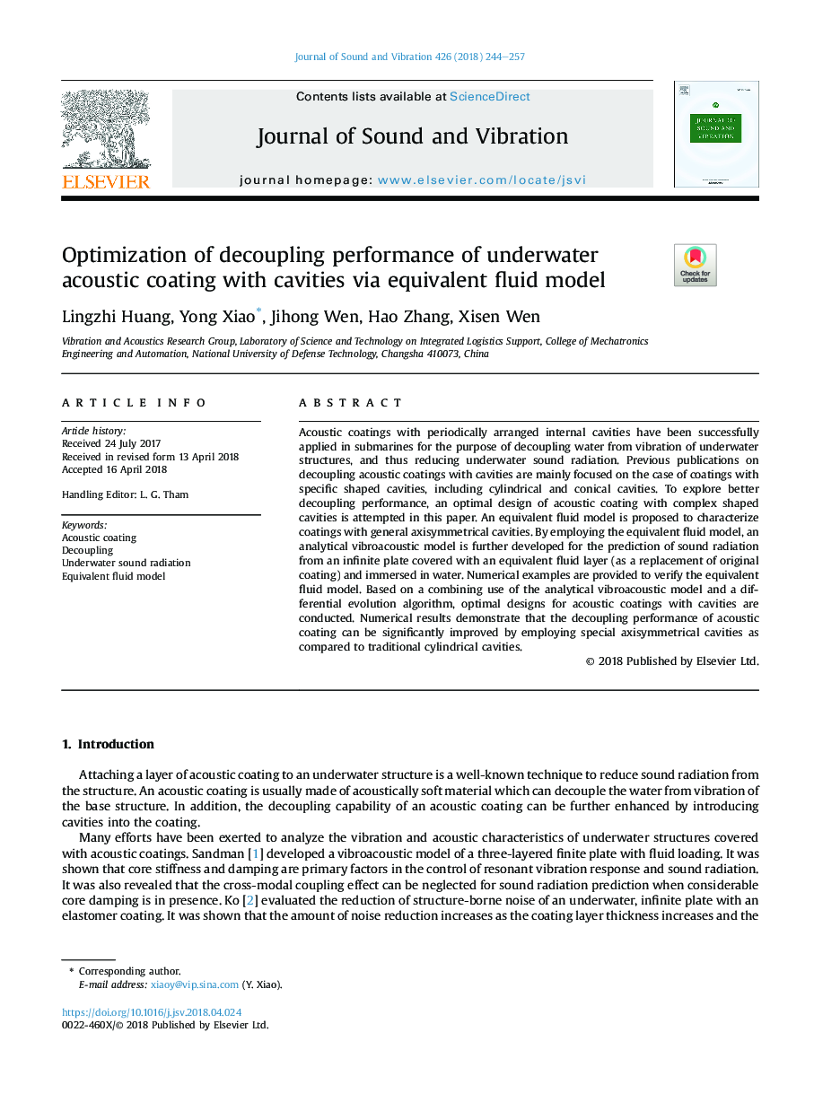 Optimization of decoupling performance of underwater acoustic coating with cavities via equivalent fluid model