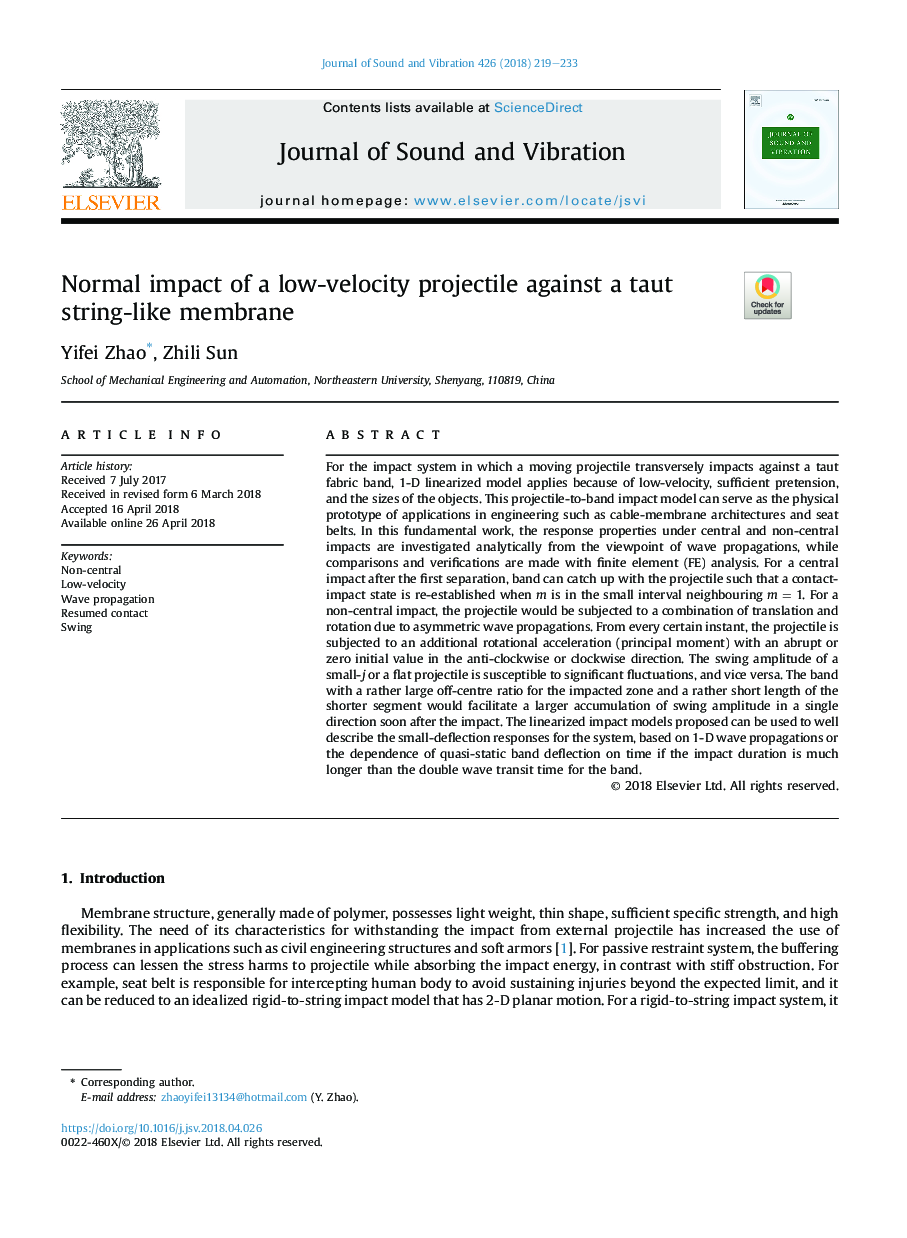 Normal impact of a low-velocity projectile against a taut string-like membrane