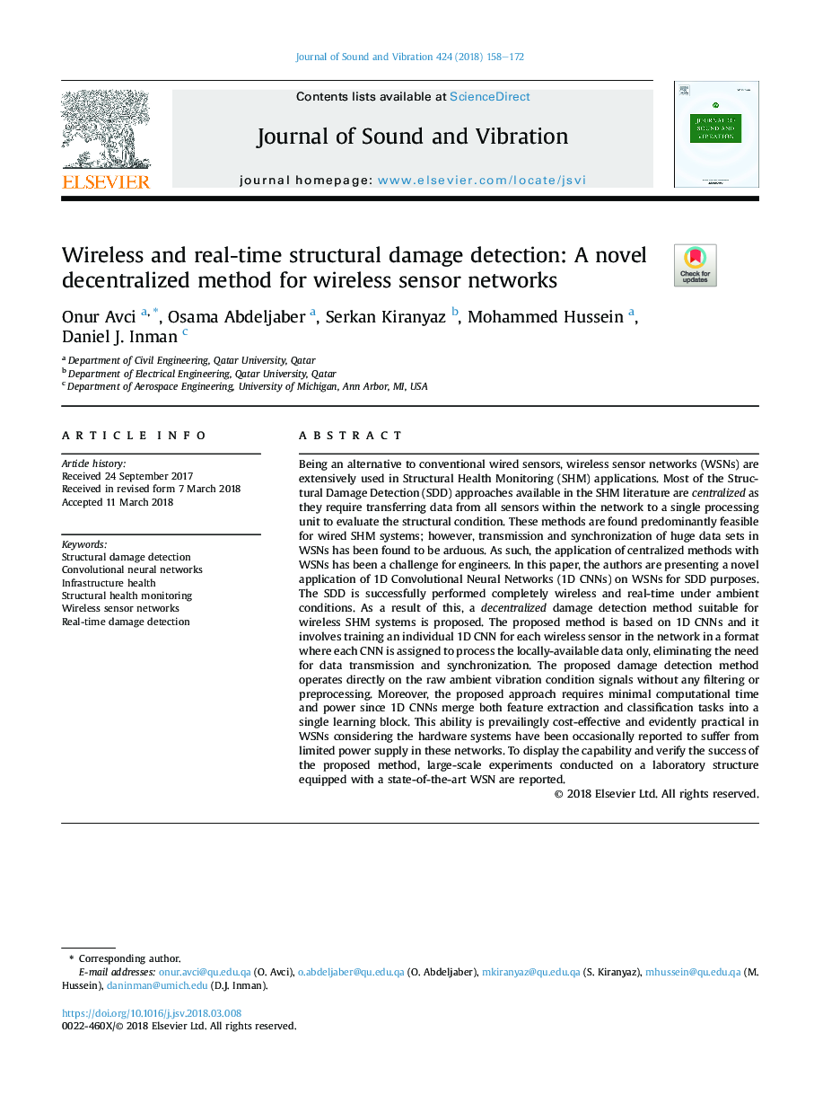 Wireless and real-time structural damage detection: A novel decentralized method for wireless sensor networks