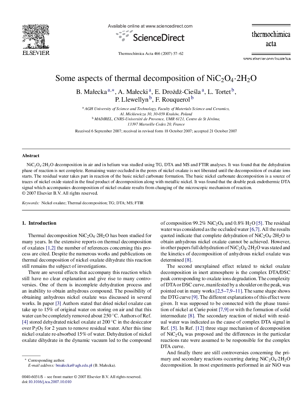 Some aspects of thermal decomposition of NiC2O4·2H2O