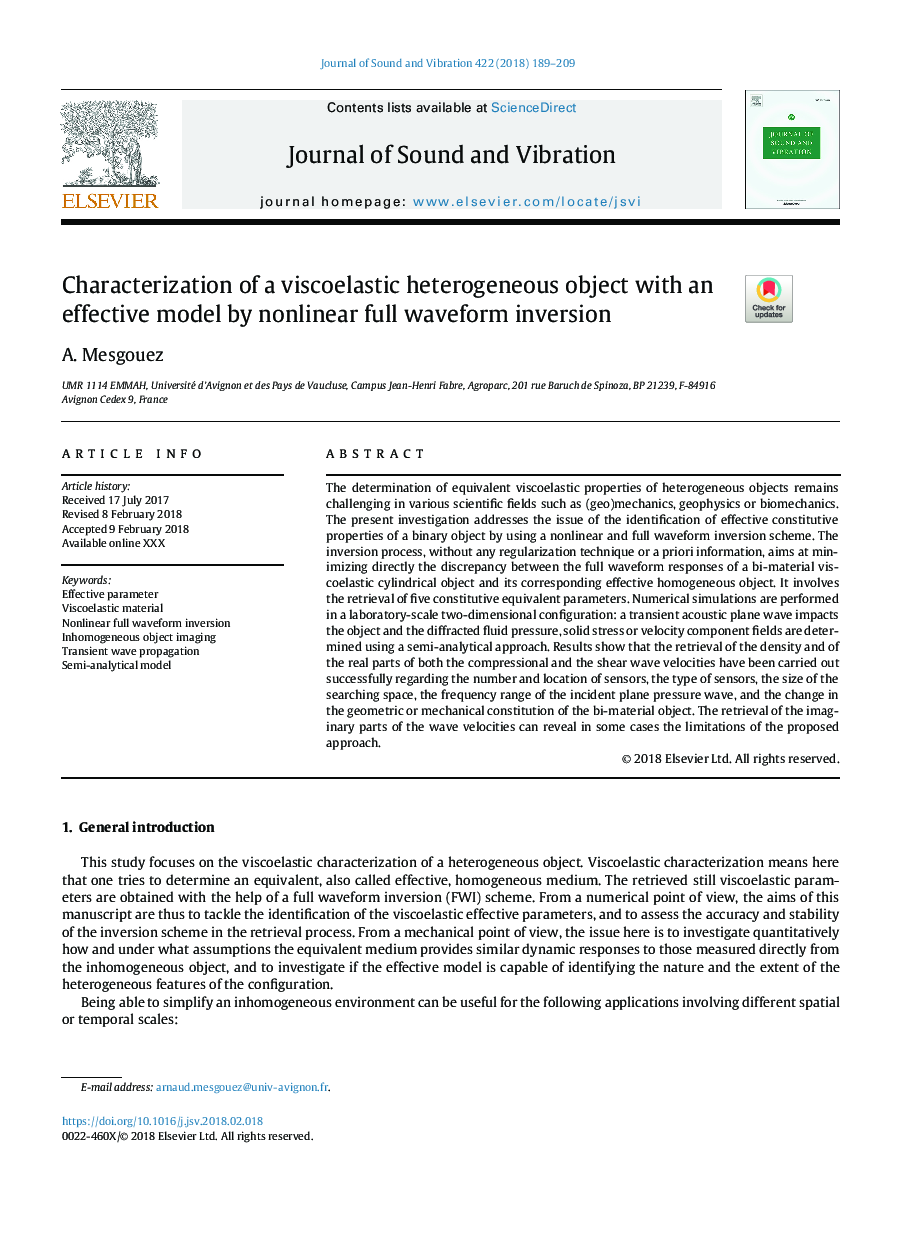 Characterization of a viscoelastic heterogeneous object with an effective model by nonlinear full waveform inversion