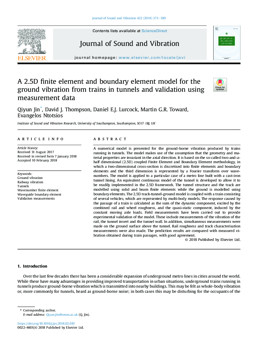 A 2.5D finite element and boundary element model for the ground vibration from trains in tunnels and validation using measurement data