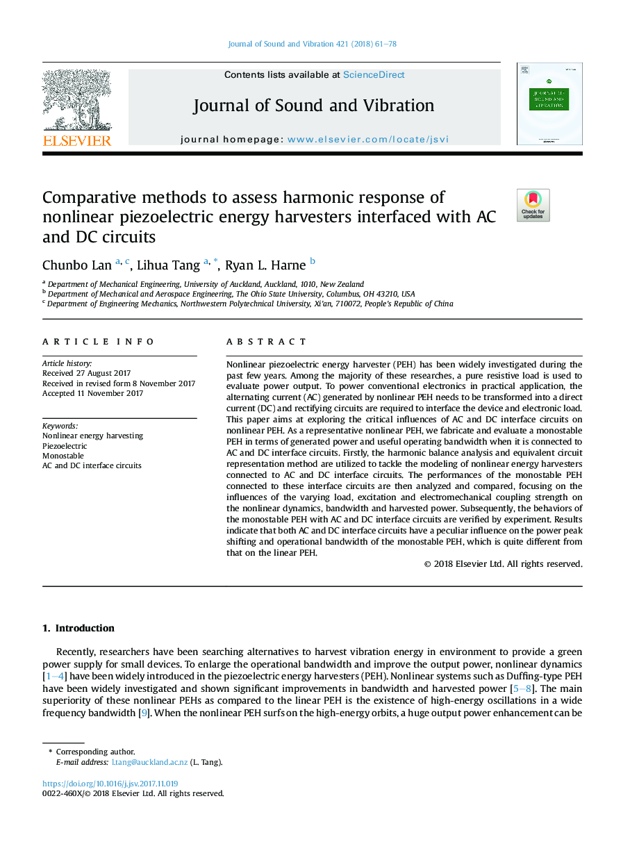 Comparative methods to assess harmonic response of nonlinear piezoelectric energy harvesters interfaced with AC and DC circuits