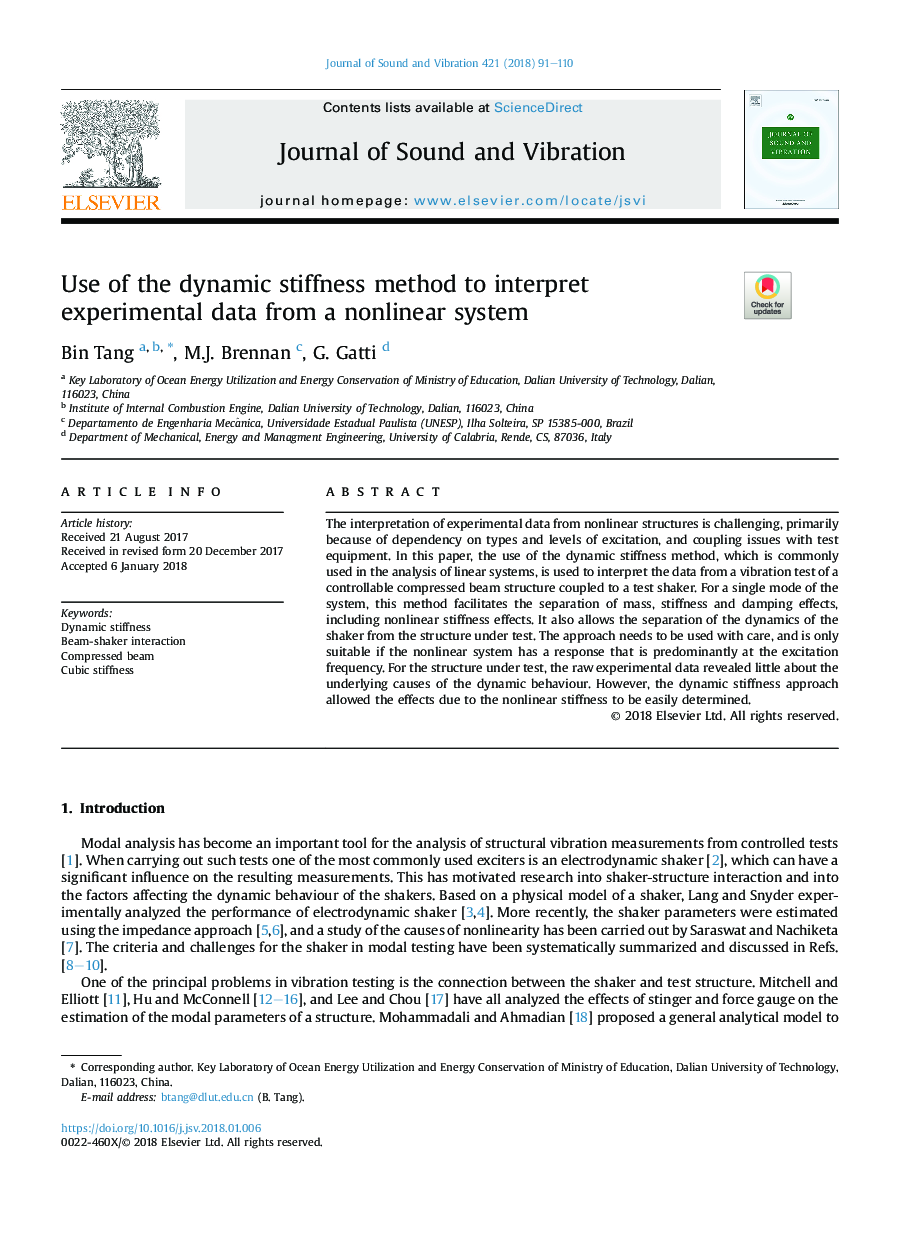 Use of the dynamic stiffness method to interpret experimental data from a nonlinear system