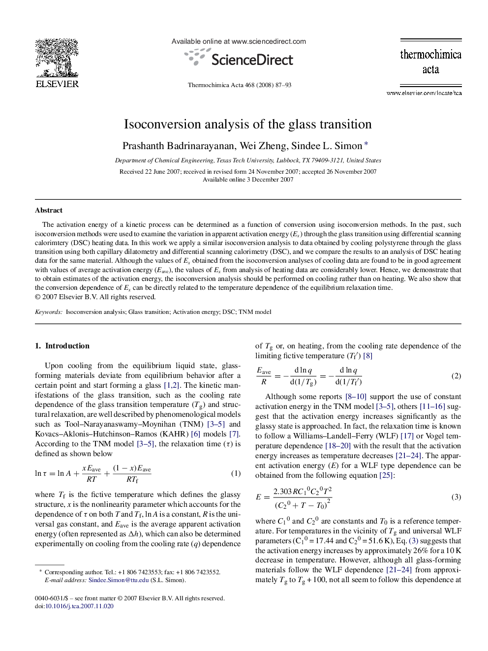 Isoconversion analysis of the glass transition