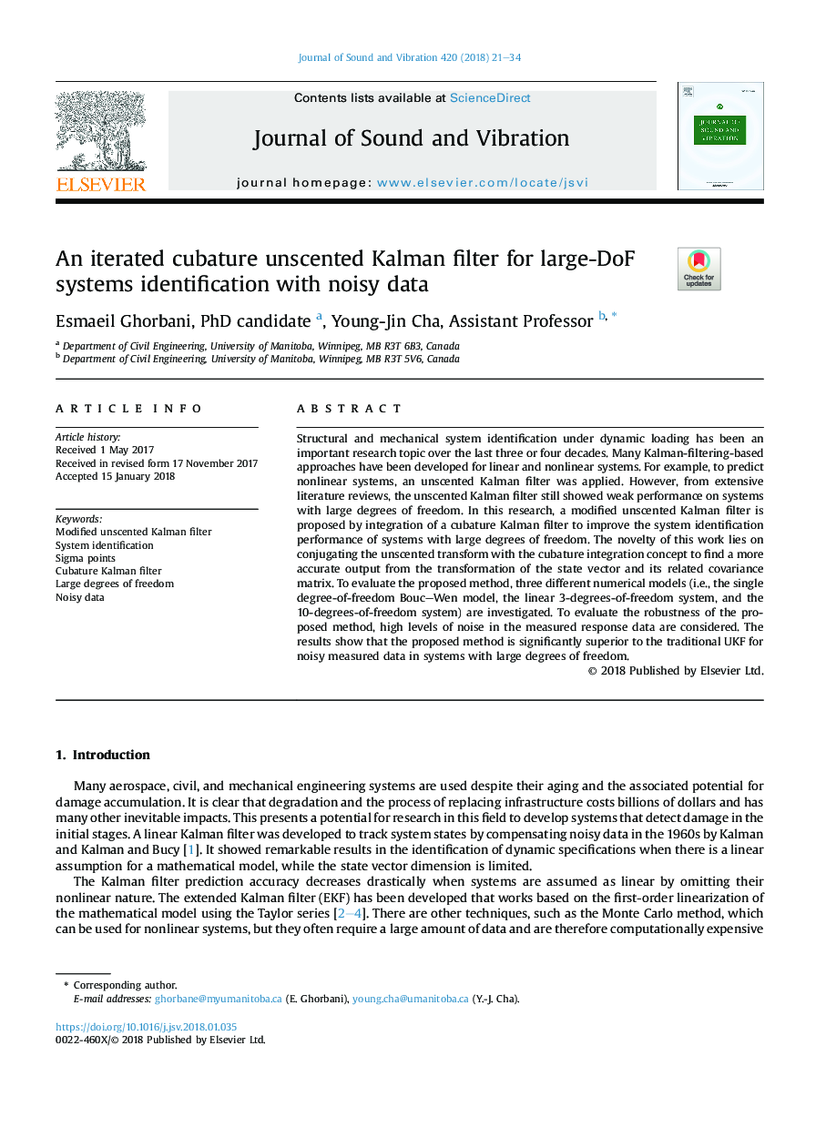 An iterated cubature unscented Kalman filter for large-DoF systems identification with noisy data