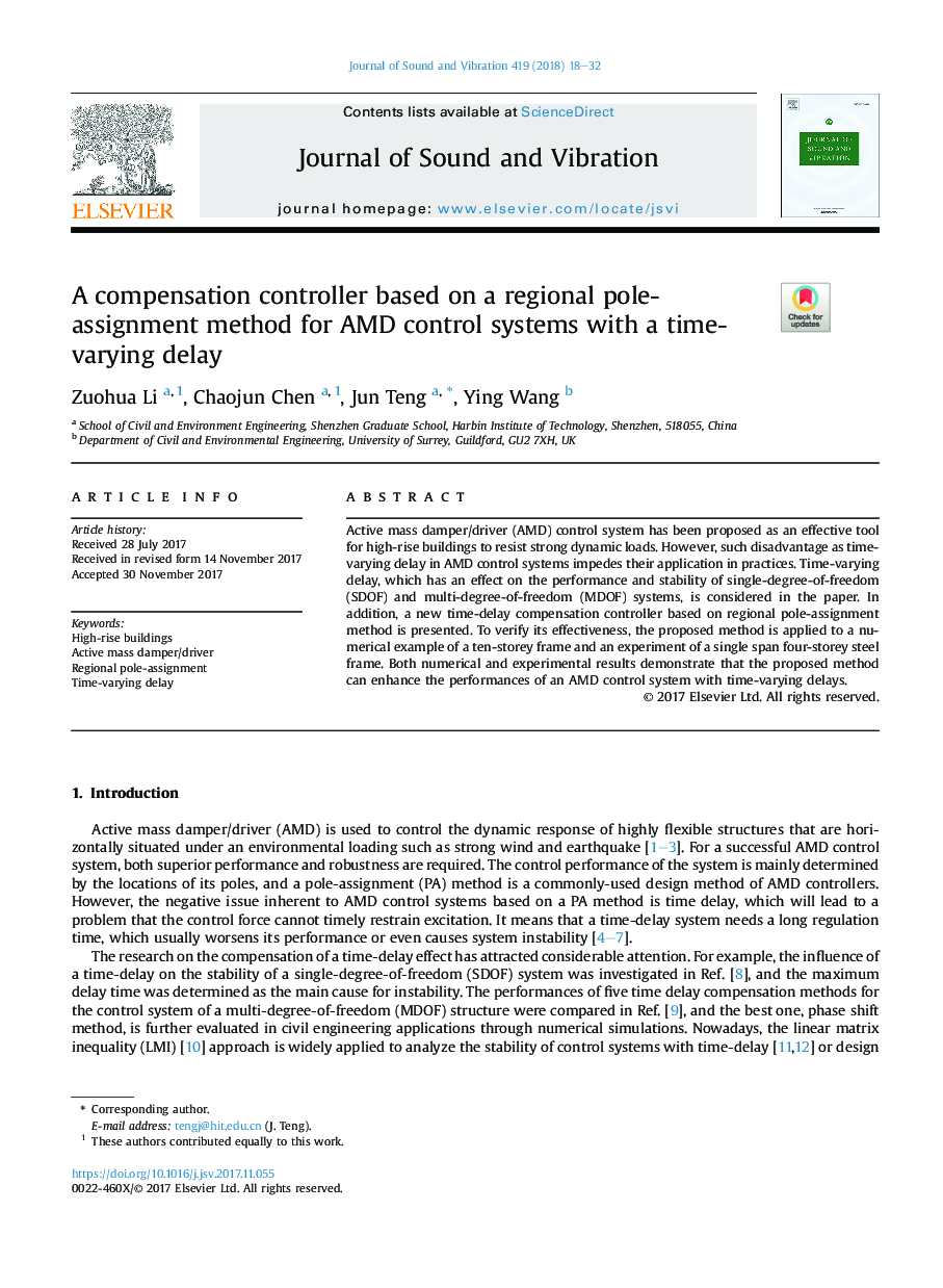 A compensation controller based on a regional pole-assignment method for AMD control systems with a time-varying delay