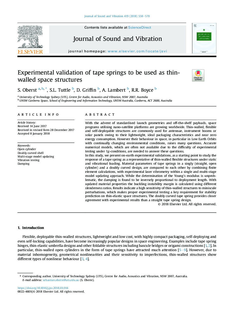 اعتبار تجربی از چشمه های نوار به عنوان ساختار فضای نازک دیواره استفاده می شود 