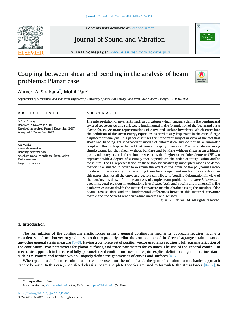 Coupling between shear and bending in the analysis of beam problems: Planar case