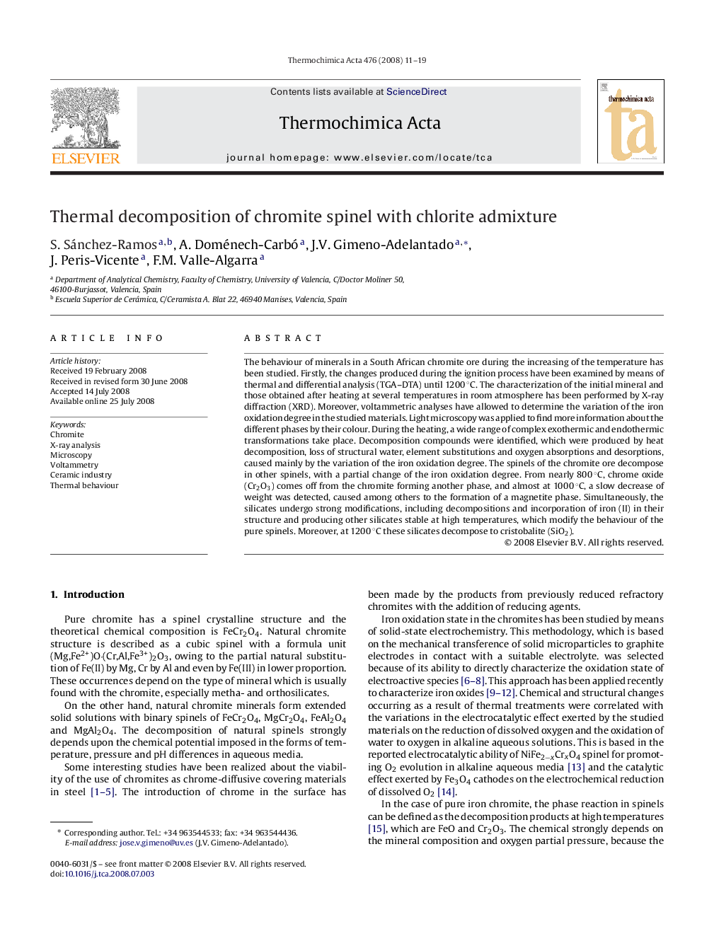 Thermal decomposition of chromite spinel with chlorite admixture