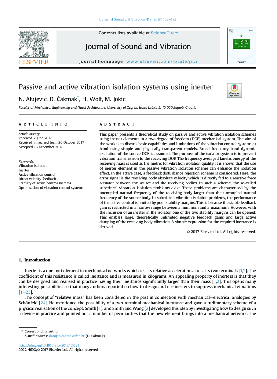 Passive and active vibration isolation systems using inerter