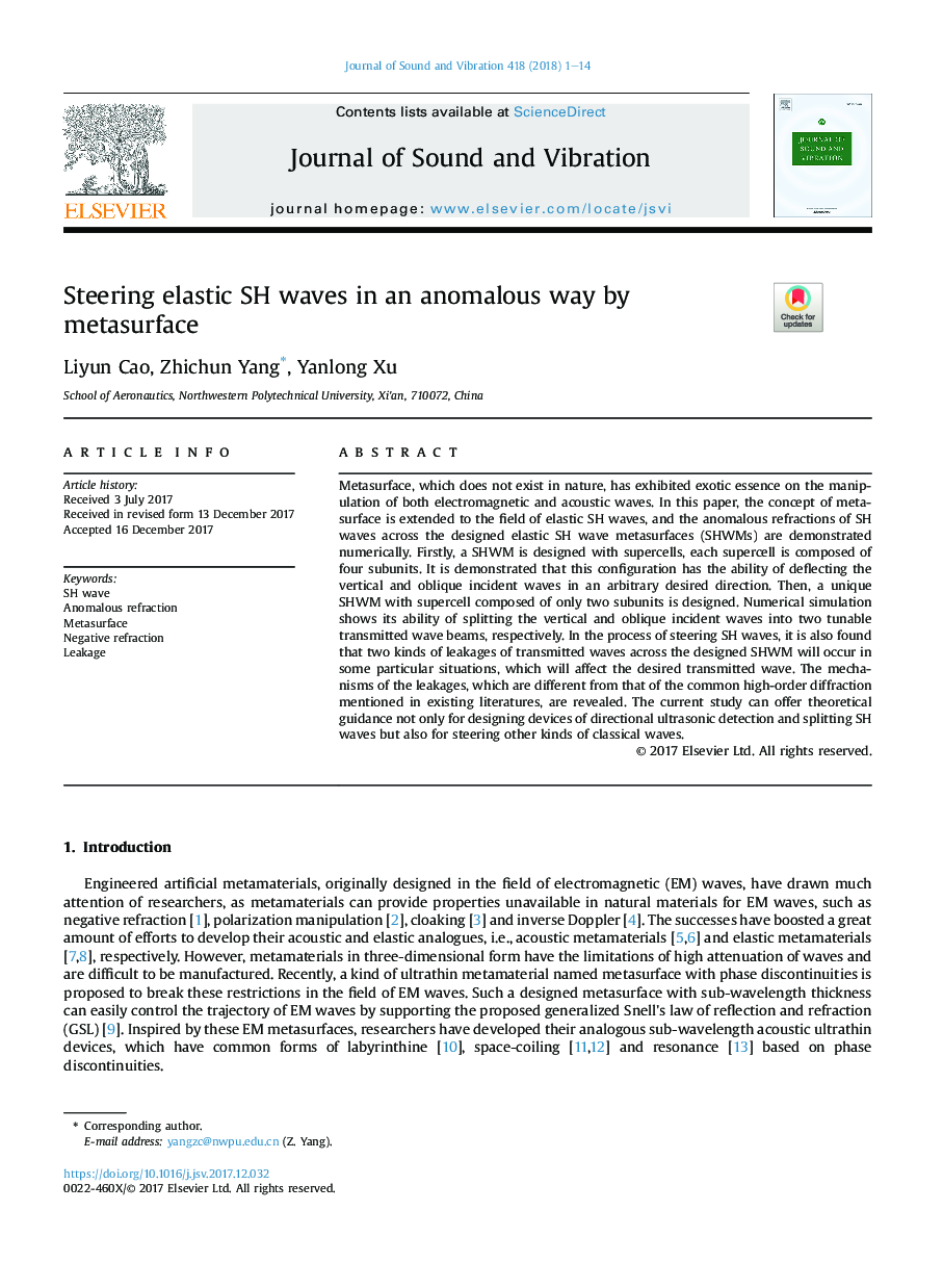 Steering elastic SH waves in an anomalous way by metasurface