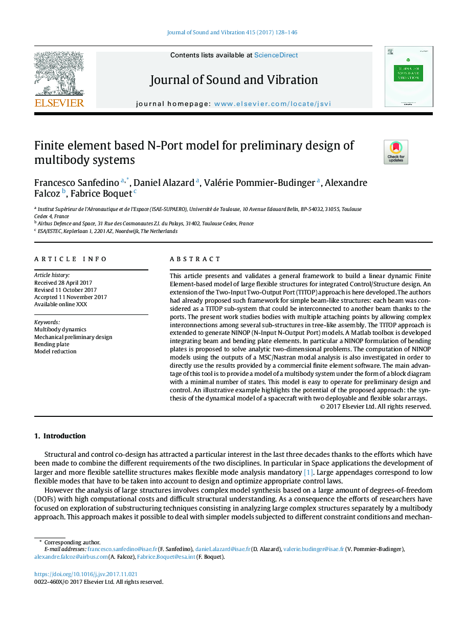 Finite element based N-Port model for preliminary design of multibody systems