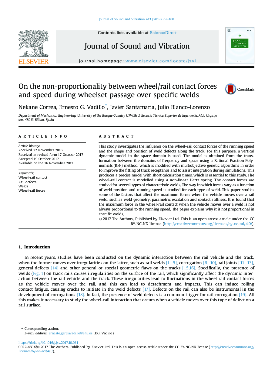 On the non-proportionality between wheel/rail contact forces and speed during wheelset passage over specific welds