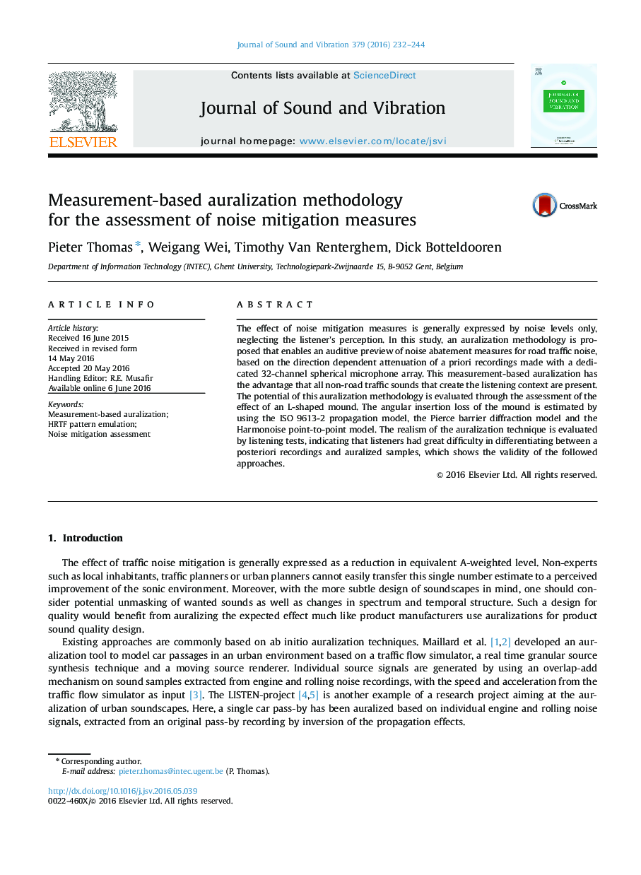 Measurement-based auralization methodology for the assessment of noise mitigation measures