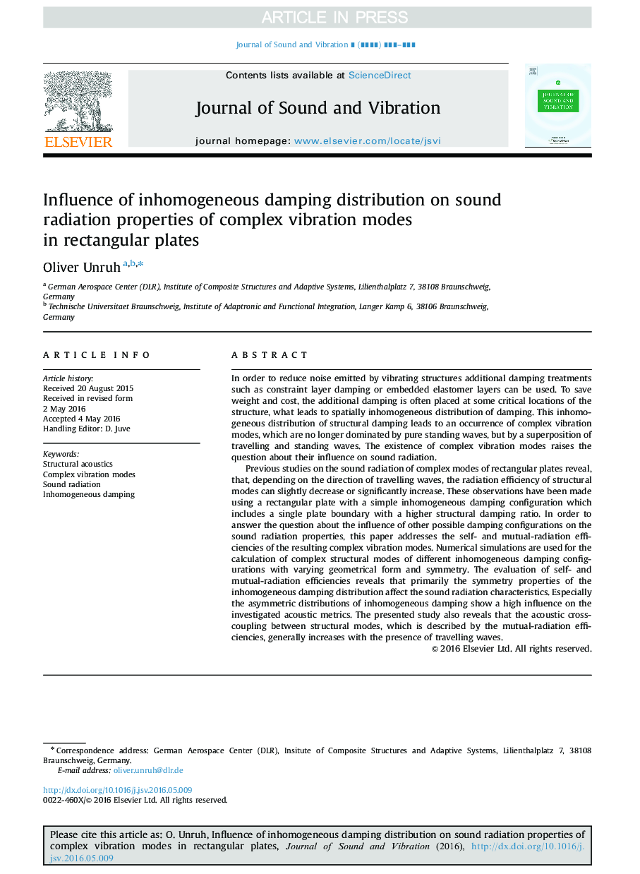 Influence of inhomogeneous damping distribution on sound radiation properties of complex vibration modes in rectangular plates