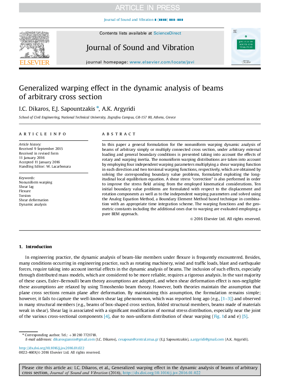 Generalized warping effect in the dynamic analysis of beams of arbitrary cross section