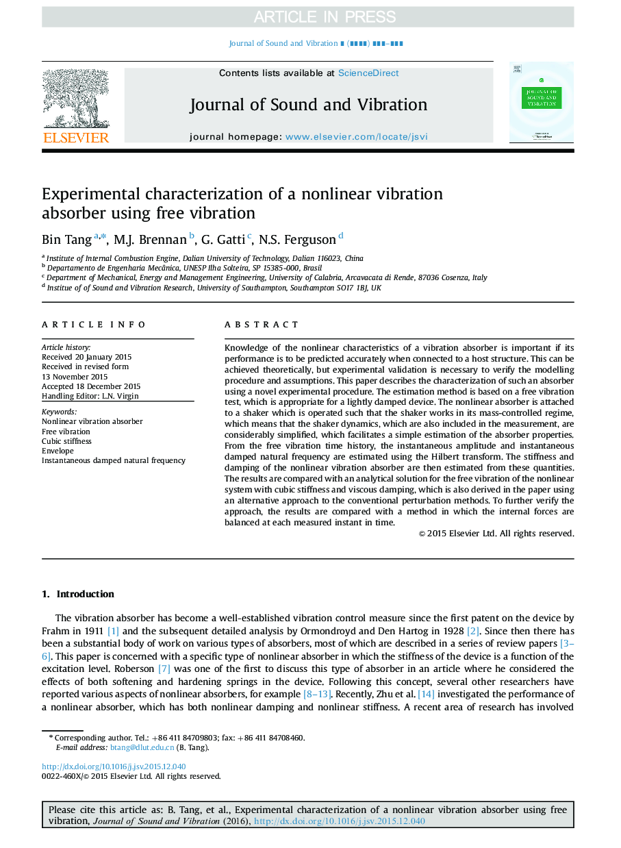 Experimental characterization of a nonlinear vibration absorber using free vibration