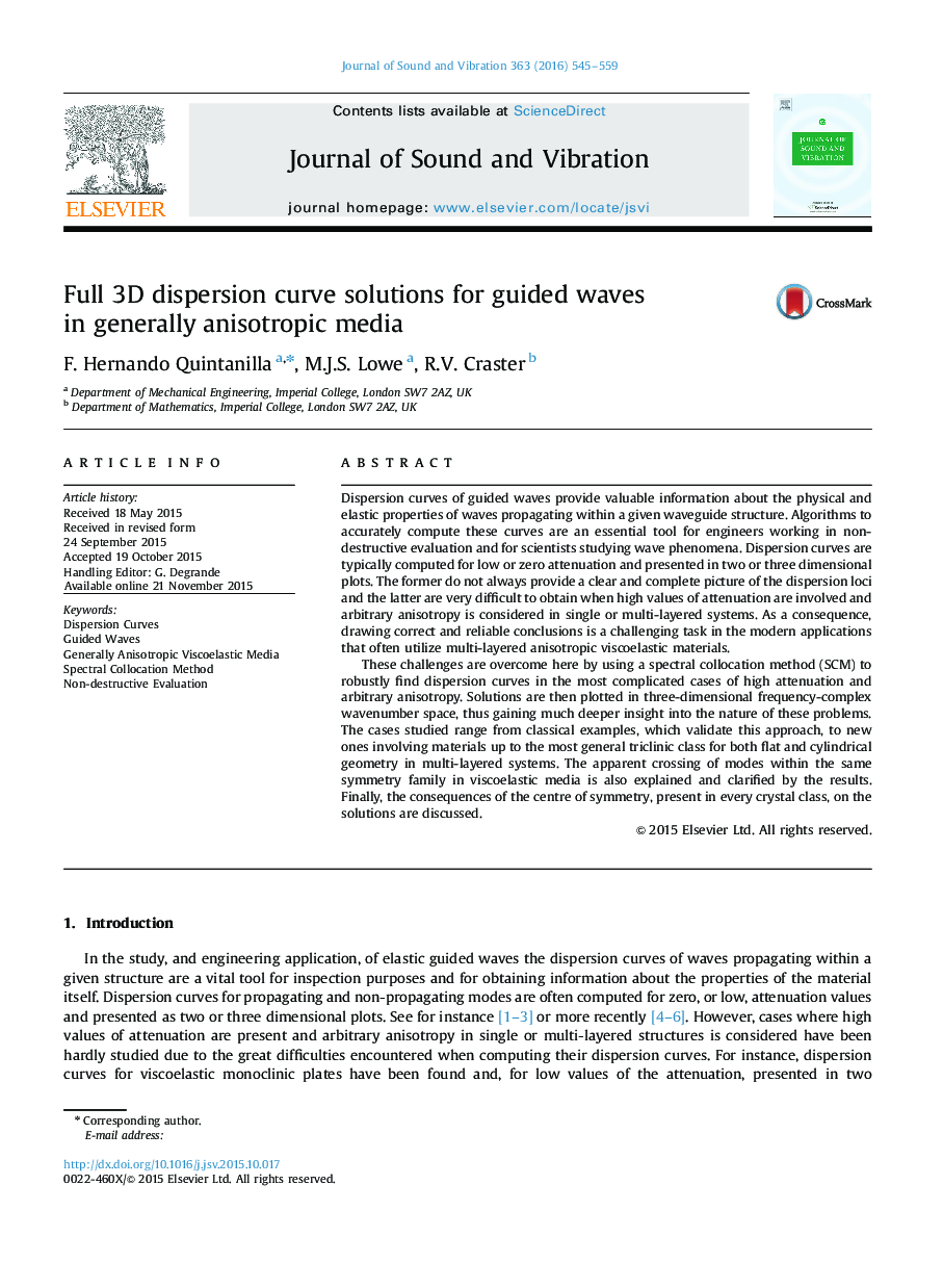 Full 3D dispersion curve solutions for guided waves in generally anisotropic media