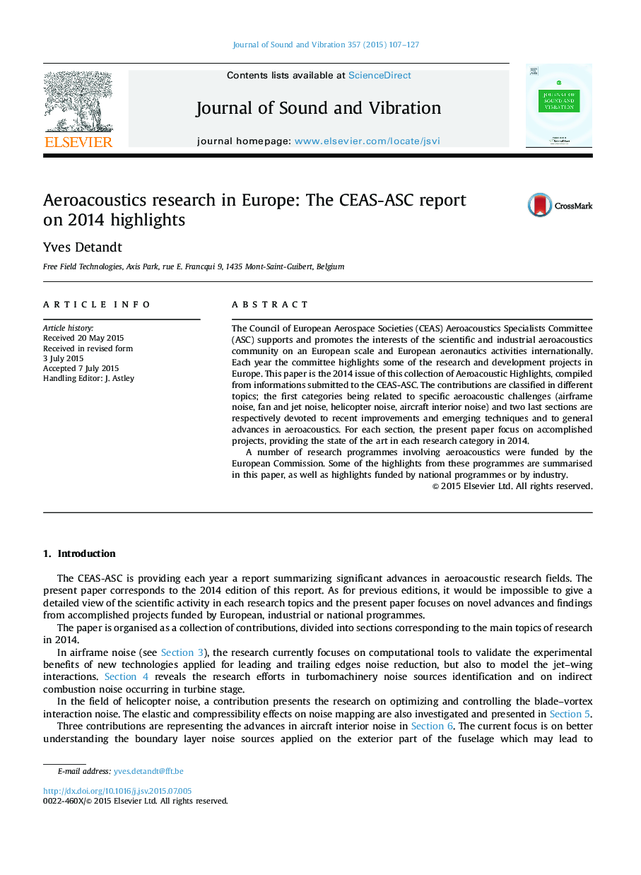Aeroacoustics research in Europe: The CEAS-ASC report on 2014 highlights