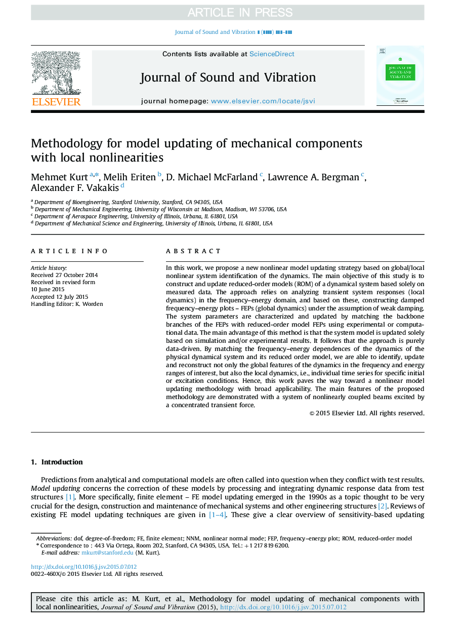 Methodology for model updating of mechanical components with local nonlinearities