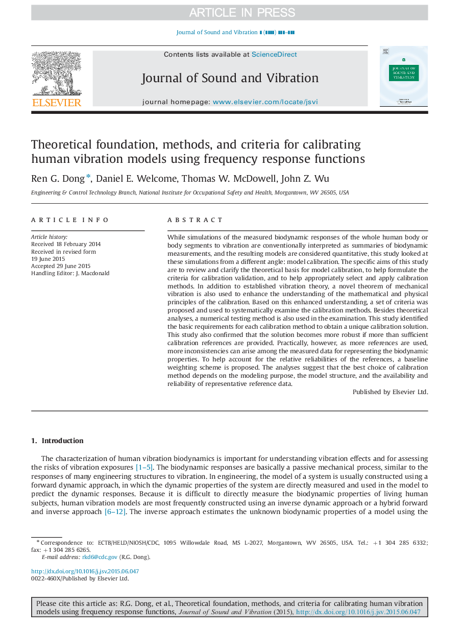 Theoretical foundation, methods, and criteria for calibrating human vibration models using frequency response functions