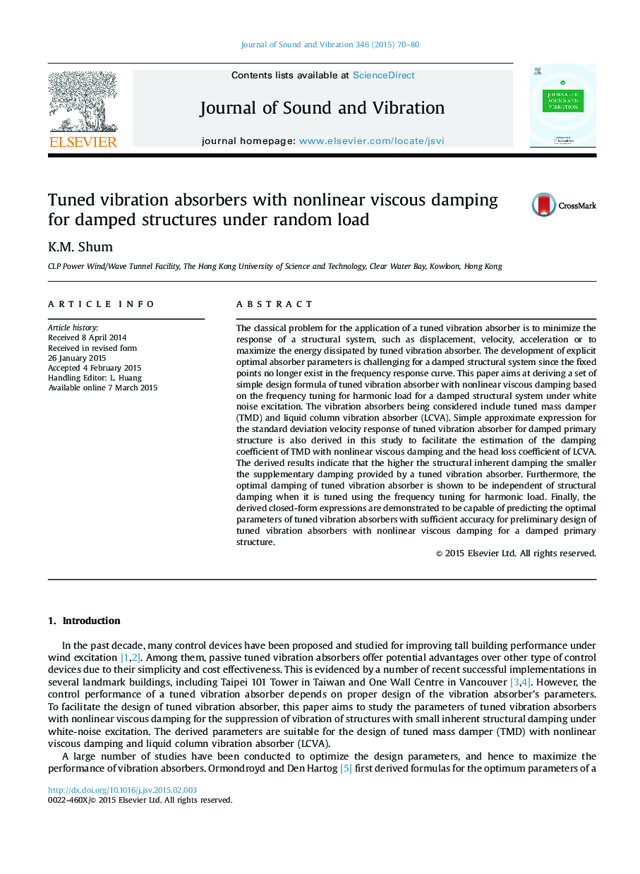 Tuned vibration absorbers with nonlinear viscous damping for damped structures under random load