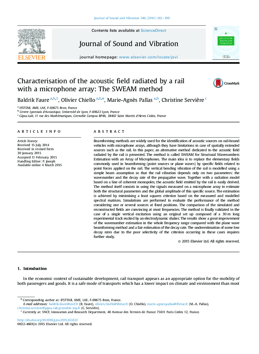Characterisation of the acoustic field radiated by a rail with a microphone array: The SWEAM method