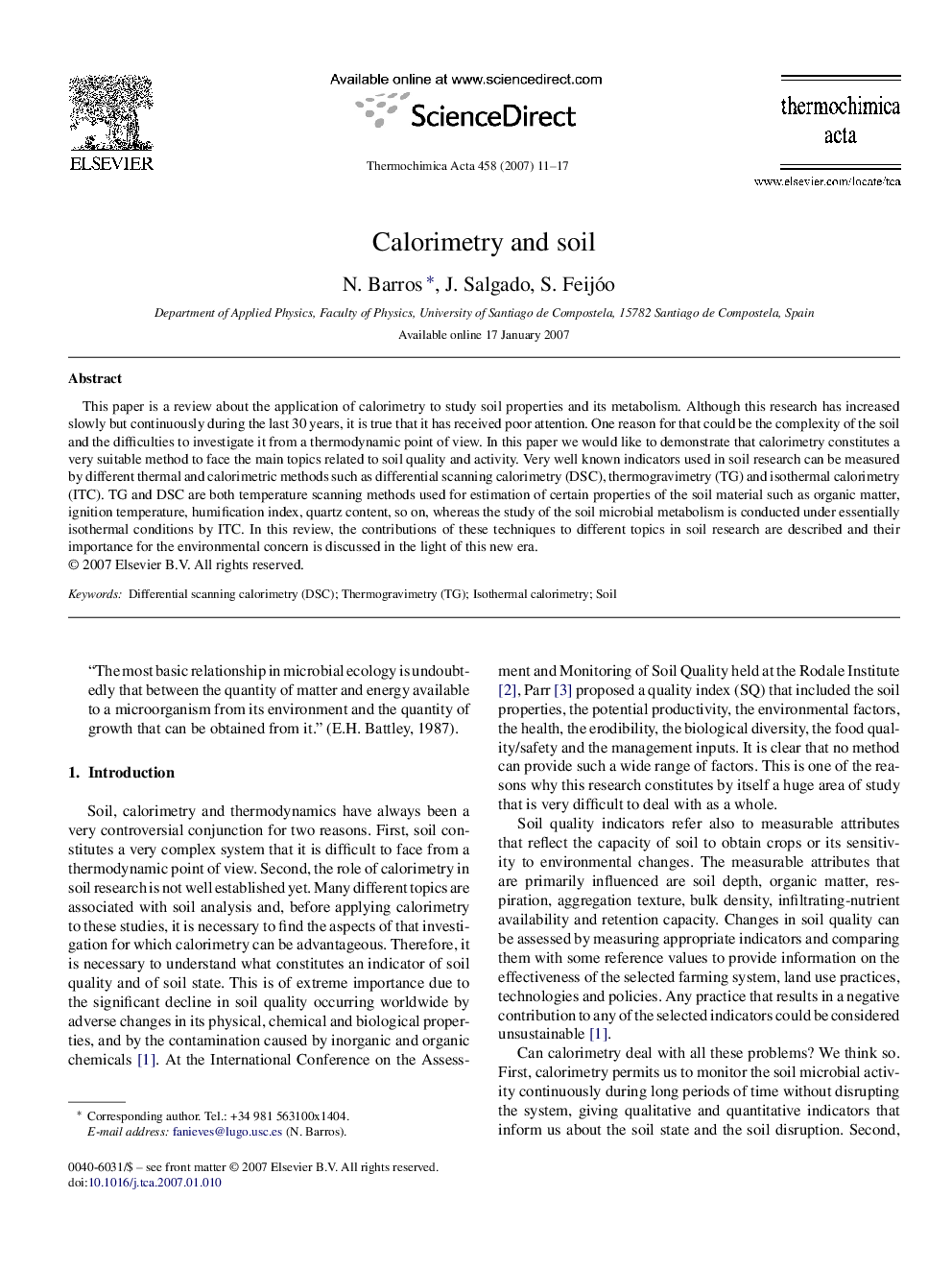 Calorimetry and soil