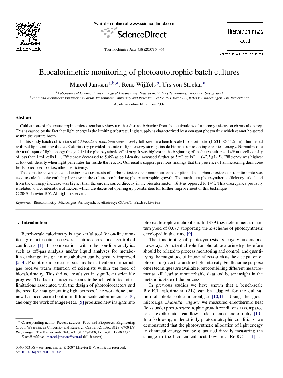 Biocalorimetric monitoring of photoautotrophic batch cultures