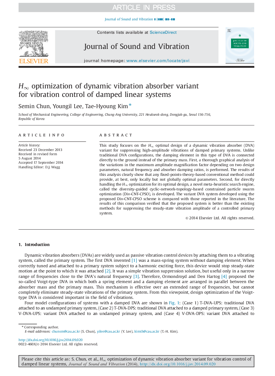 Hâ optimization of dynamic vibration absorber variant for vibration control of damped linear systems