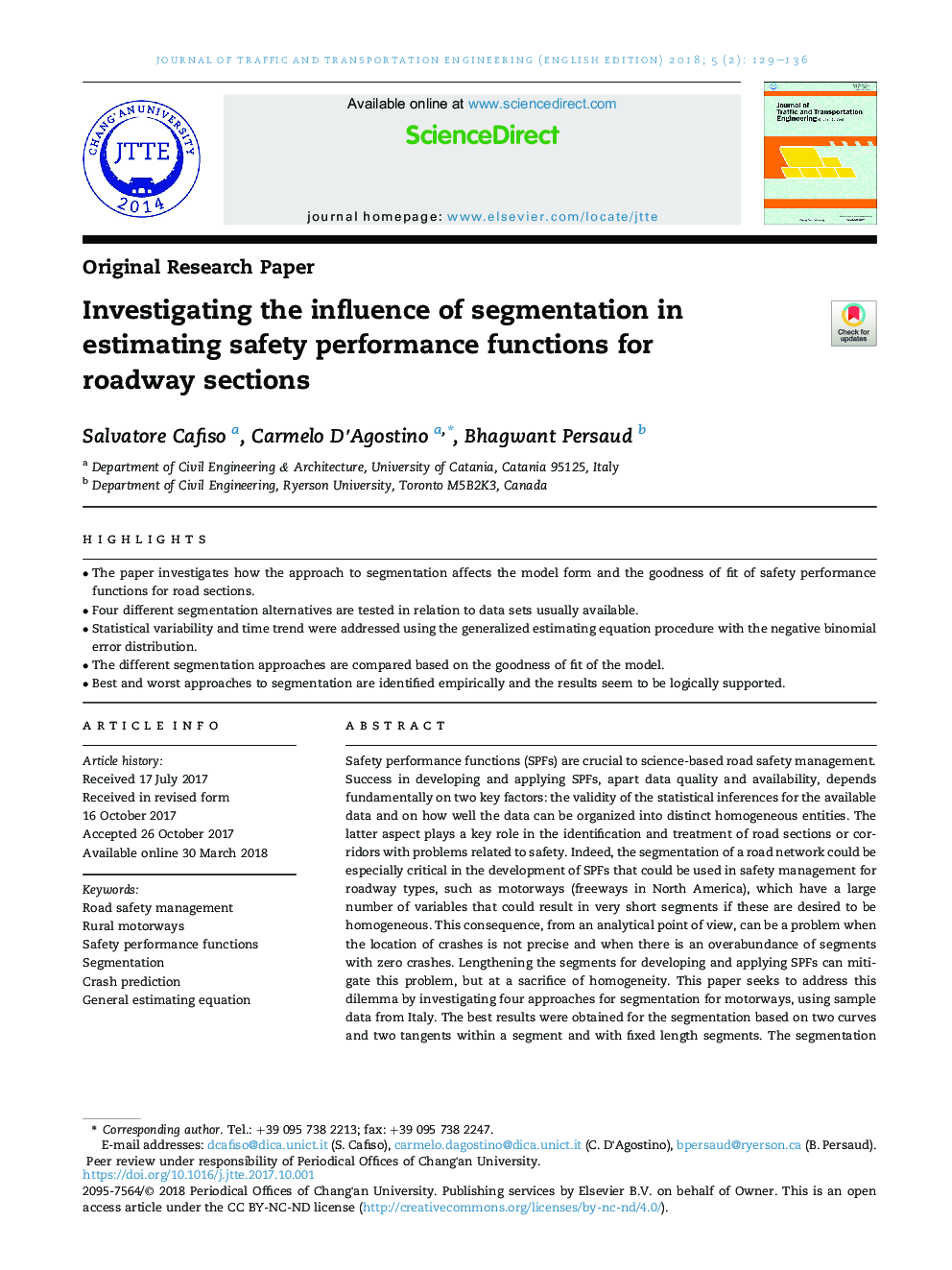 Investigating the influence of segmentation in estimating safety performance functions for roadway sections