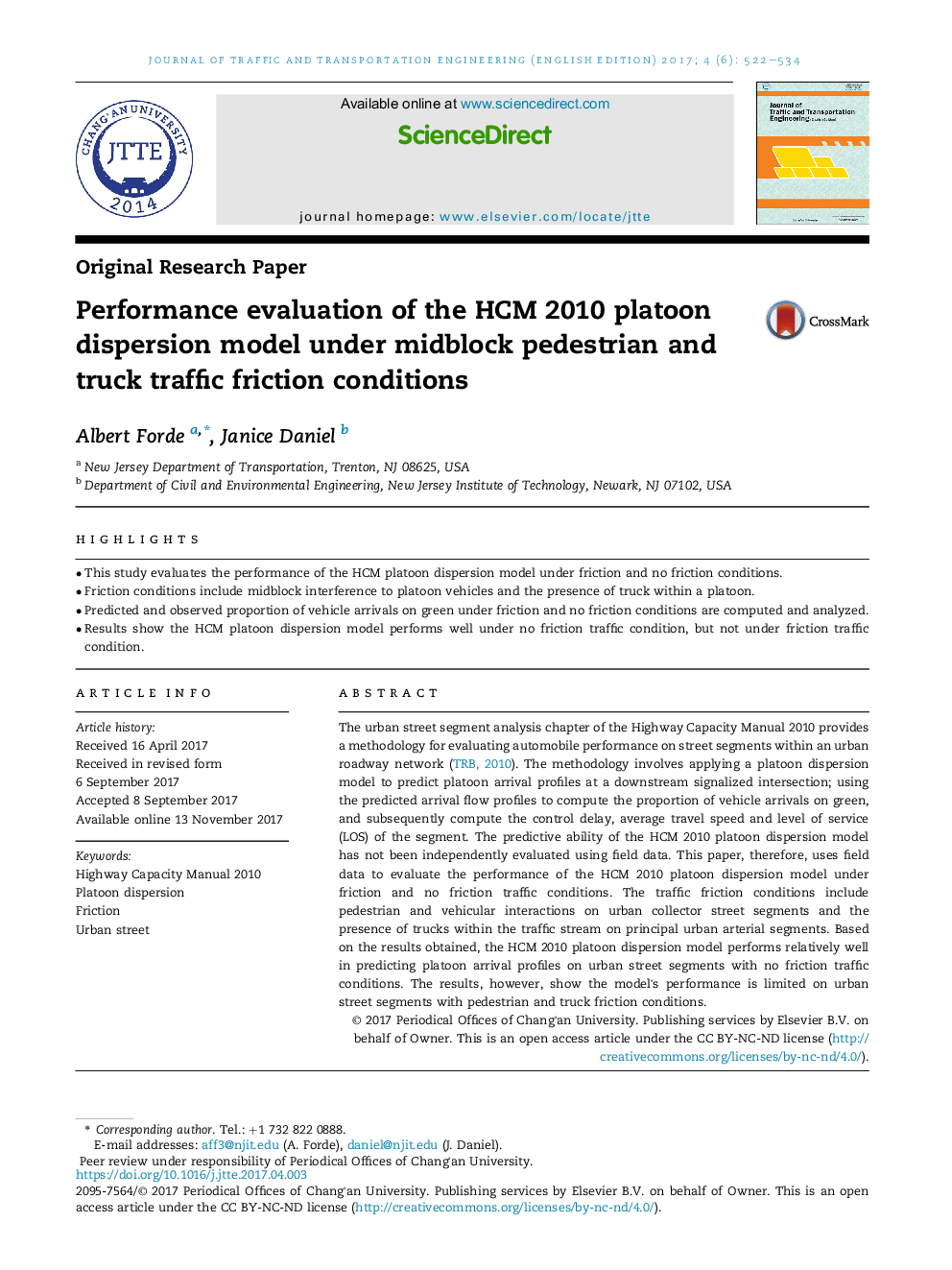 Performance evaluation of the HCM 2010 platoon dispersion model under midblock pedestrian and truck traffic friction conditions