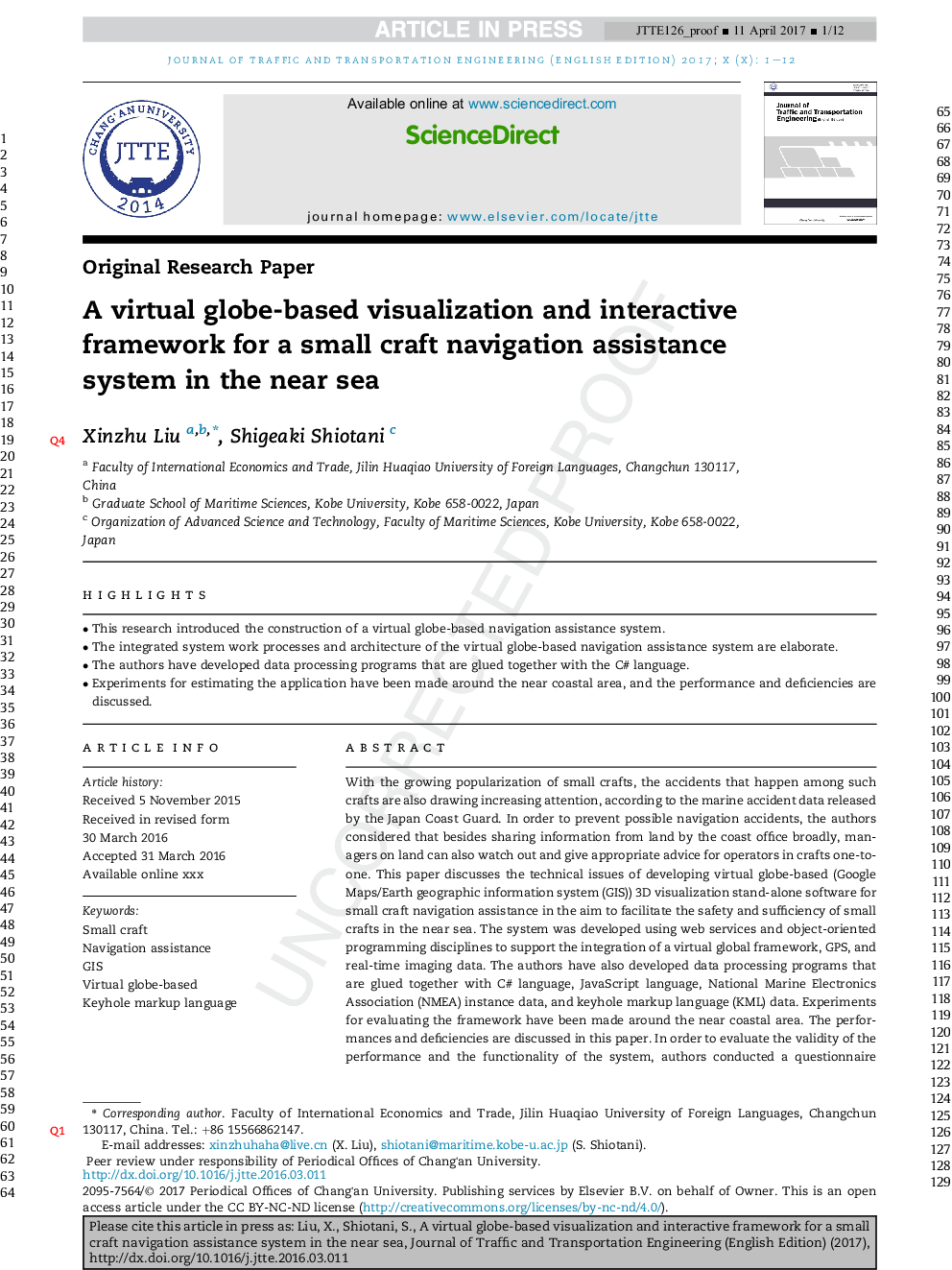 A virtual globe-based visualization and interactive framework for a small craft navigation assistance system in the near sea